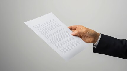 Fototapeta premium Close Up of a Hand Holding a Document Against a Gray Background