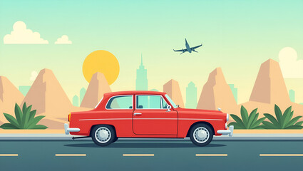 Explore the World: Scenic Road Travel for Summer Vacations - Your Ultimate Guide to Planning Memorable Car Journeys and Global Adventures in a Cute Flat Vector Style