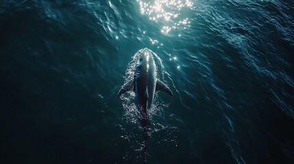 Obraz premium Dolphin leaping through rippling deep blue ocean water for travel and tourism marketing.