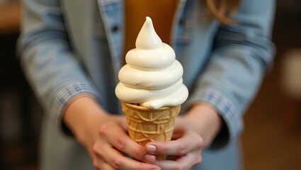 Delightful Flat Vector: Woman's Hands with Melting Ice Cream Cone