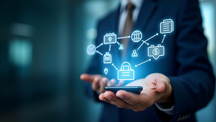 Obraz premium Streamline Your Payroll Management: Efficient Financial Processing System for Businessmen Handling Employee Salaries, Scheduling, and Finance Analysis with Visual Icons