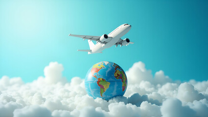 Fototapeta premium Airplane Over Globe: World Travel & Summer Vacation Planning