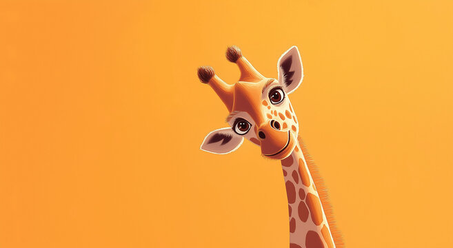 Uma girafa destacada contra um fundo laranja do p&ocirc;r do sol