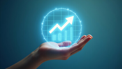 Hand Presenting Holographic Growth Mindset Goals Symbol Against Minimalist Background