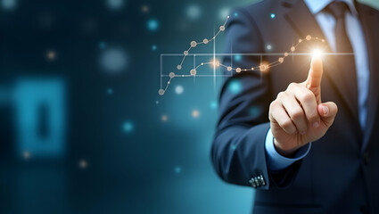 Proactive Risk Management in Finance: Businessman Uses Digital Screen to Evaluate Investment Strategies and Optimize Resources for Better Financial Outcomes