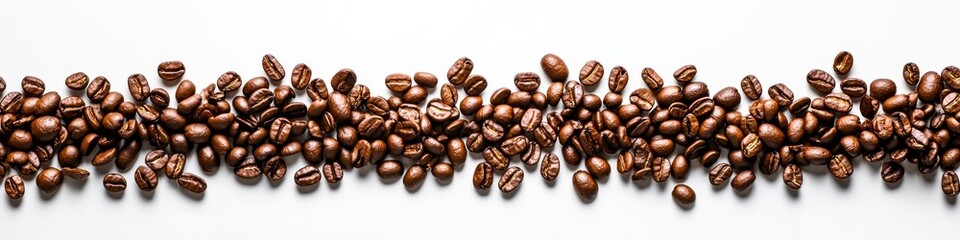 Overhead flat lay of brown roast robusta arabica coffee bean arrangement random display studio shot