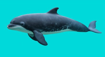 Fototapeta premium Uma toninha nadando contra um fundo turquesa