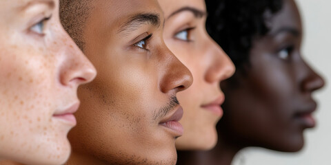 Fototapeta premium Profile Views of Four Individuals with Diverse Skin Tones