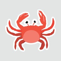 Cartoon Crab Vector Illustration Sticker. Cute and playful vector illustration of a red crab with big eyes. Perfect for seafood themes, ocean designs, and marine-related projects