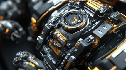 Fototapeta premium A detailed futuristic mechanical component with glowing orange accents