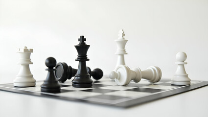 Watercolor Minimalist Chessboard Illustration: Symbolizing Strategic Missteps in Economic Strategy - Cute Vector Art for Smart Business Concepts