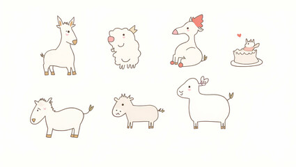 Obraz premium Flat Set Cartoon Animals Water color Illustration concept as Set of cartoon animals in watercolor illustration colorful and playful artwork for creative use in Simple flat cute vector illustration of