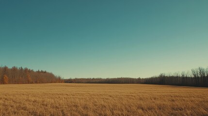 Fototapeta premium Expansive field of golden grass next to a forest edge
