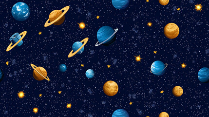 Fototapeta premium Colorful seamless pattern of planets and stars in space, perfect for kids decor
