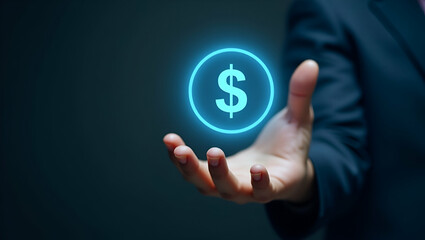 Holographic Profit Strategy Icon: Financial Management Concept