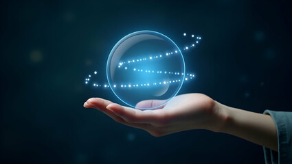 Flat Hand Presenting Holographic Device: Showcase Digital Wallpapers with Inspirational Quotes in a Minimalist Design - Motivational Art for Smart Business Aesthetics