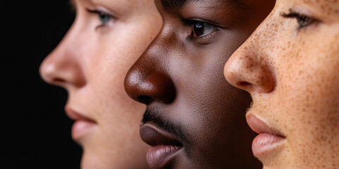 Obraz premium Profile View of Three Faces with Different Skin Tones