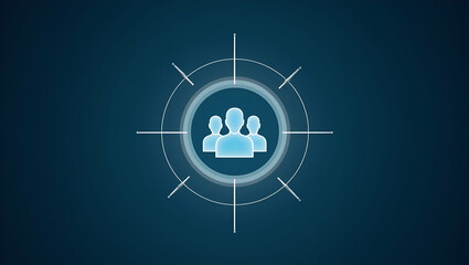 Recruitment and talent acquisition concept featuring digital icon of target with group of people illustrating recruitment talent acquisition candidate selection skill assessment and hiring strategy in