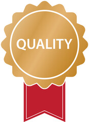 gold colored QUALITY award banner with red ribbon
