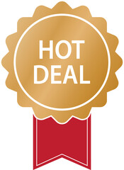 gold colored HOT DEAL award banner with red ribbon