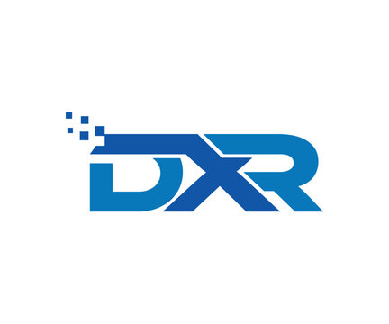"Stylized 'DXR' Logo with Blue Pixelated Design and Diagonal Accent"