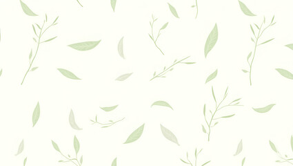 Botanical Bamboo and Leaves Seamless Pattern on White Background for Spring Textiles & Packaging
