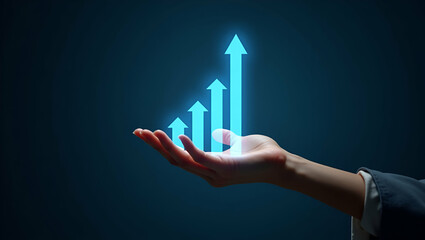 Showcasing Holographic Business Growth Revenue Technology Symbol in Minimalist Space Background
