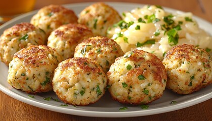 Fototapeta premium Fried Fish Cakes with Applesauce