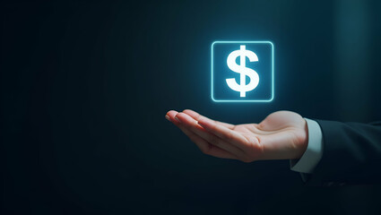 Flat Hand Showcasing Holographic Investment Mutual Funds Symbol in Minimalist Vector Design
