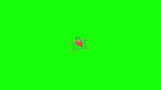 system lock isometric cyber security icon green screen video