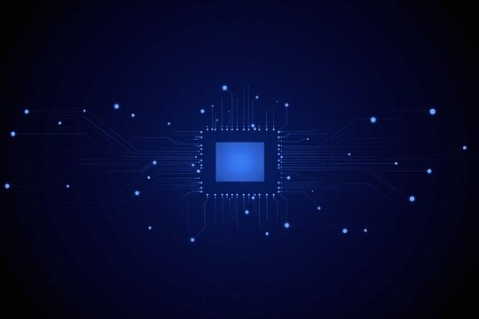 blue circuit board with a blue light on it