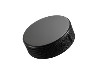 Black hockey puck with textured surface