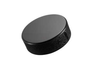Black hockey puck with textured surface