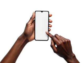 Close-up of person using a smartphone with a blank white screen