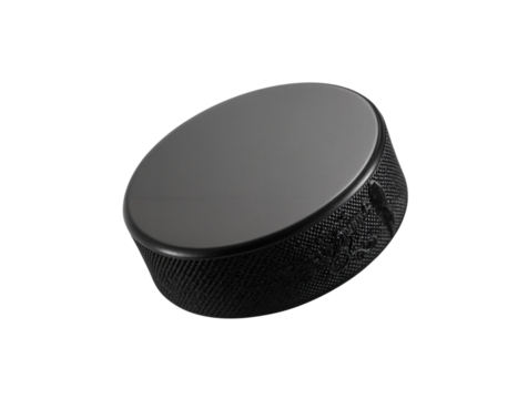Black hockey puck with textured surface