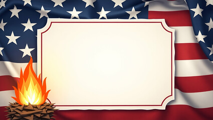 Memorial Day Frame: Patriotic Stripes and Eternal Flame Design with Inspirational Text Space - Perfect for Honoring Heroes in Photo Stock Concept