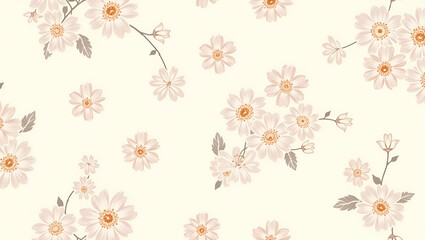 Vintage Inspired Spring Pastel Seamless Pattern: Soft Floral Motifs for Elegant Garden Decor - Perfect for Photo Stock Concepts with Ample Empty Space on the Left Side