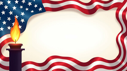 Memorial Day border with patriotic stripes and eternal flame offering space for inspirational text concept as Memorial Day frame featuring patriotic stripes and eternal flame for inspirational text in