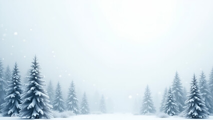 Naklejka premium Quiet Winter Snow Pattern with Frosted Pine Trees and Soft Snowflakes - Perfect for a Peaceful Winter Scene in Photo Stock with Empty Space for Text on the Left Side