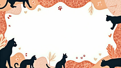 Artistic Cat Day Frame: Silhouettes & Abstract Patterns for Text