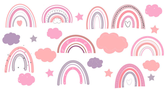 Pastel Pink Rainbow and Cloud Elements Design Set 