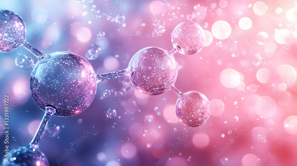 Canvas Prints abstract molecular structure with glowing spheres and soft pink blue background