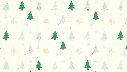 Joyful Holiday Winter Pattern: Festive Trees, Snowflakes & Lights for Cheerful Seasonal Designs