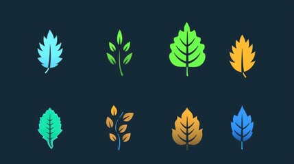 Fototapeta premium Stylish Vector Icons: Green Leaf as a Symbol of Ecology and Nature Elements