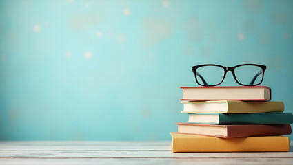 Fototapeta premium International Literacy Day: Classic Border Frame with Books & Glasses for Custom Text Space