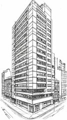 Fototapeta premium City skyscraper architectural sketch, urban corner, neighboring buildings, construction plan, real estate