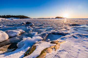 winter landscape at sunset