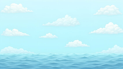 Refreshing Summer Ocean Breeze: Seamless Tile Pattern of Soft Waves and Light Clouds in a Cute Vector Illustration for Smart Business Designs