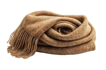 A Luxurious Camel-toned Throw Blanket, Softly Folded With A Delicate Fringe, Inviting Warmth And Cozy Comfort Against A Clean Isolated on Transparent Background