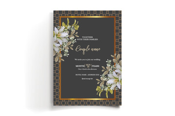 WEDDING INVITATION FRAME WITH FLOWER DECORATIONS AND FRESH LEAVES
